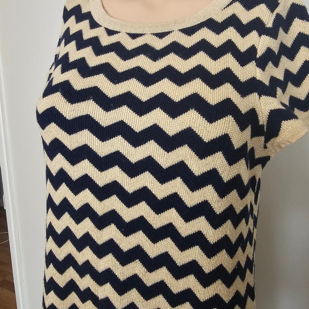 Lilly Pulitzer Chevron Knit Shift Dress Navy Cream Merino Wool Size L - Picture 4 of 9